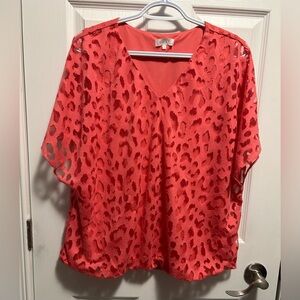 Ella Vibrant Vintage Hot Pink Animal Print Burnout Balloon Hemmed Blouse